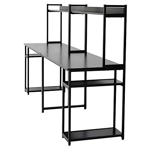 Two Person Computer Desk with Storage and Shelf, 94 Inches Space Saving Double Computer Workstation Desk for Home Office - Black