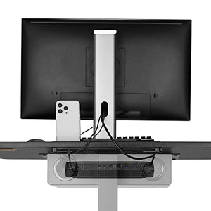 AVLT Height Adjustable Foot Pedal Rolling Desk with Shelf (44") - Pneumatic Laptop Standing Desk Cart - Black