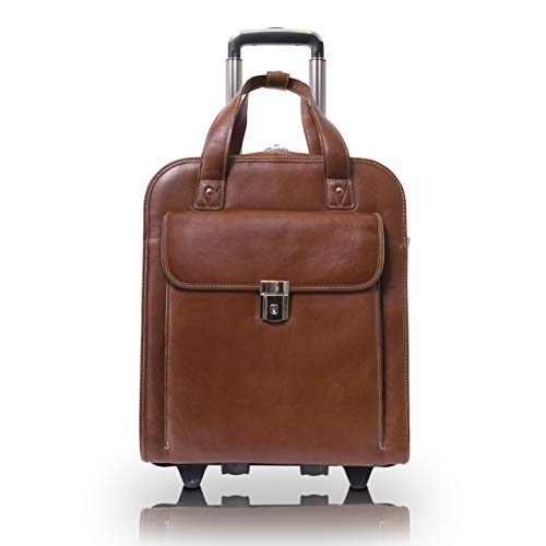 Siamod, VERNAZZA, PASTENELLO, Napa Cashmere Leather, 15" Leather Vertical Patented Detachable -Wheeled Laptop Briefcase, Cognac (45314)