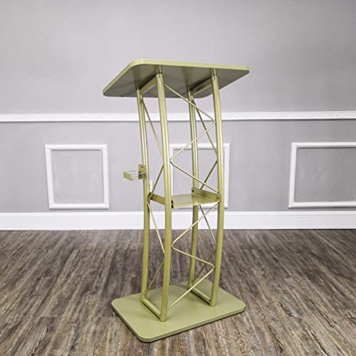 FixtureDisplays Light Green Gold Curved Podium Truss Metal/Wood Pulpit Lectern 11568-GOLD