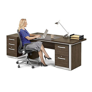 Executive Desk Boardwalk Walnut Laminate/Textured Silver Legs and Trim/Silver Hardware Dimensions: 72"W x 32"D x 30.75"H Weight: 207 lbs.Dimensions and PartsDesk