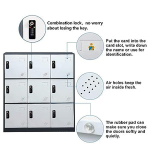 Fumedo 9 Doors Metal Storage Locker with Combination Lock and Card Slot (Gray)