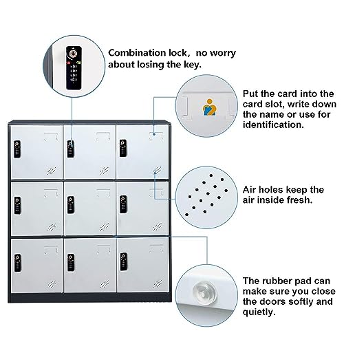 Fumedo 9 Doors Metal Storage Locker with Combination Lock and Card Slot (Gray)