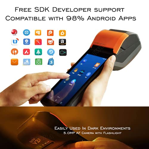 IWIRA Portable Printer 58mm Thermal Sunmi V2 PRO POS Receipt with Android OS7.1,5.99'' HD,4G,NFC,Supports Label Printing & Printing,Compatible Loyverse iREAP&CashStock (5), Orange, Black