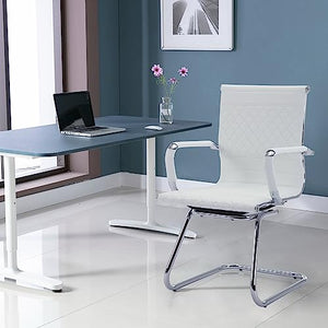 BESTANO Office Guest Chairs Set of 4 - Mid Back Modern PU Leather Desk Chairs, White