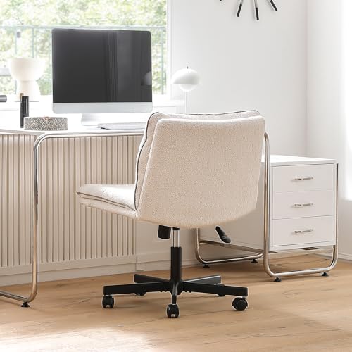 EMIAH Armless Faux Fur Vanity Office Desk Chair with Wheels