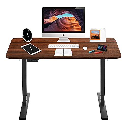 HOUSEELF Dual Motor Height Adjustable Standing Desk - 48 x 24 Inches Electric Sit Stand Computer Desk with 3 Stage Legs, Modern Lifting Stand Tables for Home Office, Workstation, Walnut