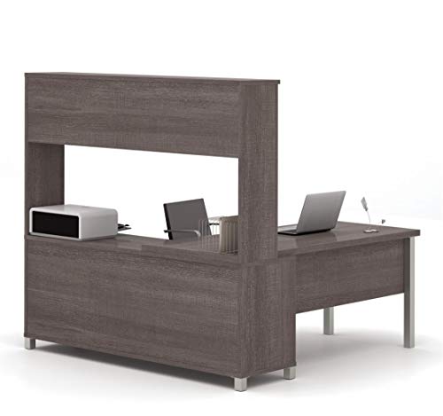 Bestar Pro-Linea L-Desk with Hutch & Doors, Bark Grey