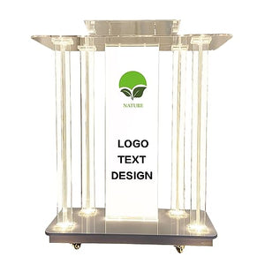 Noonan Acrylic Church Pulpit Stand with RGB LED Light and Custom Logo - Clear Podium Lectern for Churches, Schools, Office