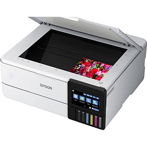 Epson EcoTank Photo ET-8500 Wireless All-in-One Supertank Wide-Format Color Printer, 6-Color, Print Copy Scan, Ethernet, Memory Card Slots, Auto 2-Sided Printing, 4.3" Color Touchscreen