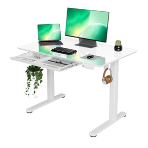 INNOVAR Glass Standing Desk with Drawers, 40x24 Inch Adjustable - Super White