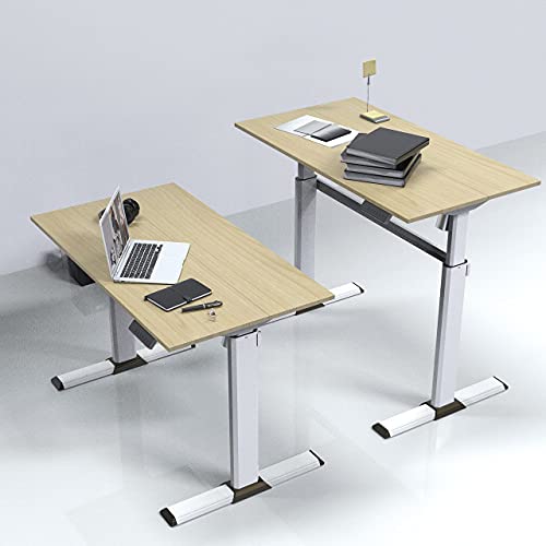 FENGE Electric Stand Up Desk 43x24 Inches Height Adjustable Standing Desk Home Office Table Computer Desk Light Wood ED-S48106WO