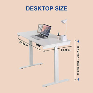 Amposei Electric Standing Desk Height Adjustable Sit Stand Desk, 48 x 24 Inches Stand Up Home Office Workstation Computer Tabletop with 4 Memory Buttons - White