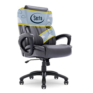 Serta Executive Office Chair with Layered Body Pillows, Waterfall Seat Edge, Bonded Leather - Space Gray