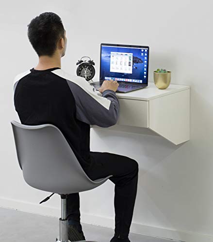 Basicwise Wall Mounted Office Computer Desk with Drawer, White