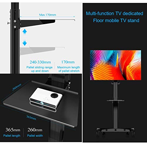 YokIma Mobile TV Stand for 32-65 Inch Screen with Wheels - Height Adjustable Universal TV Cart - Holds Up to 200X200mm/400X600mm