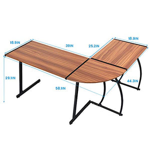 GreenForest L Shaped Gaming Computer Desk 58.1'',L-Shape Corner Gaming Table,Writing Studying PC Laptop Workstation 3-Piece for Home Office Bedroom Living Room,Bright Walnut