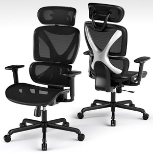 GABRYLLY Ergonomic Office Chair with Lumbar Support, Big and Tall Mesh, Adjustable 3D Arms, Headrest & Soft Seat - Black