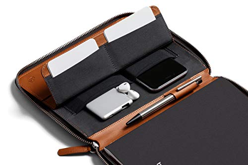 Bellroy Work Folio A5 (Premium Leather Portfolio, Zipper Closure, Organizers A5 Notebooks, Pens, Phone, Cards & More) - Caramel