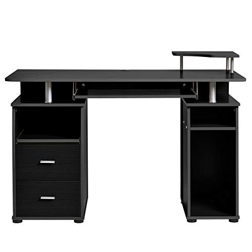 Merax Computer Desk Study Writing Table for Home Office with 47.2 inch Workstation, Pull-Out Keyboard Tray and Drawers, White