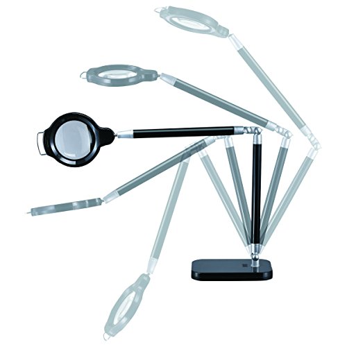BLACK+DECKER PureOptics Summit Zoom Magnifier 10W Flicker-Free Natural Daylight LED Desk Lamp, 5-Diopter Lens, USB Port, 6 Dimming Levels (416 Lumens), Black (LED10ARCMAG-BLK)