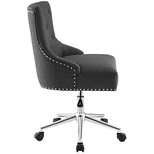 Modway Regent Tufted Button Upholstered Fabric Swivel Office Chair with Nailhead Trim in Gray
