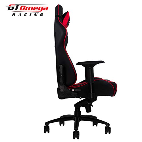GT OMEGA PRO XL Racing Gaming Chair with Lumbar Support - Ergonomic PVC Leather Office Chair with 4D Adjustable Armrest & Recliner - Esport Seat for Ultimate Gaming Experience - Black Next Red