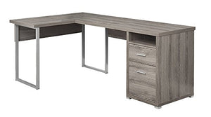Monarch Specialties Computer Desk L-Shaped Corner Desk with File Cabinet - Left or Right Set- Up - 80"L (Dark Taupe)