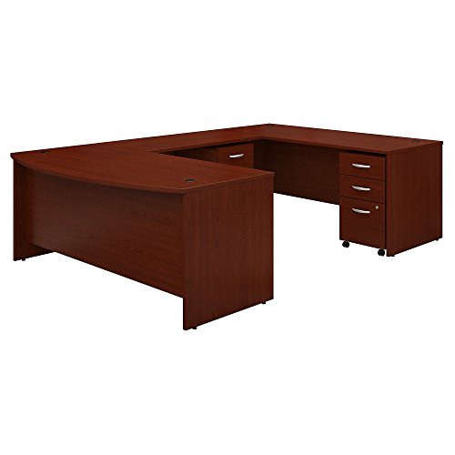 Bush Business Furniture SRC043MASU Series C 72W x 36D Bow Front U Shaped Desk with Mobile File Cabinets, Mahogany