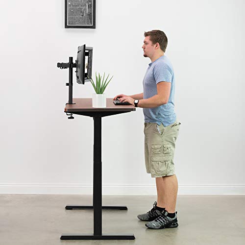 VIVO Electric Height Adjustable 60 x 24 inch Stand Up Desk, Dark Walnut Solid One-Piece Table Top, Black Frame, Standing Workstation with Push Button Controller, DESK-KIT-E5B6D