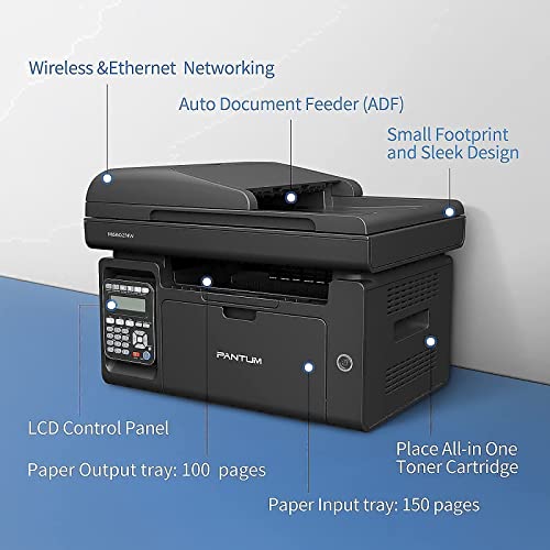 Fax Printer All in One Laser Printer Scanner Copier Fax WiFi Wireless Printer Black and White Printer Pantum M6602NW, Pantum PB-211 Toner Cartridge Standard Yield 1500 Pages
