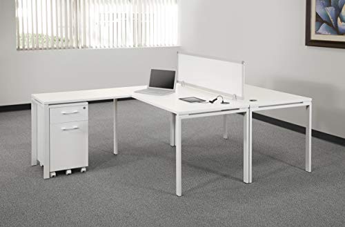 OSP Home Furnishings Prado Complete L-Shaped Desk With Laminate Top and Metal Legs, White