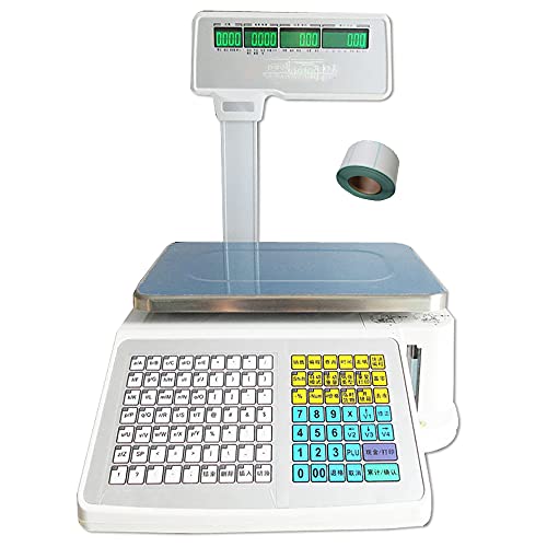 INTBUYING Digital Price Label Printing Scale, with 1roll 400sheets Thermal Label, Four-Window with Vertical Pole, Double-Sided LCD Display (33LB 15KG Capacity )