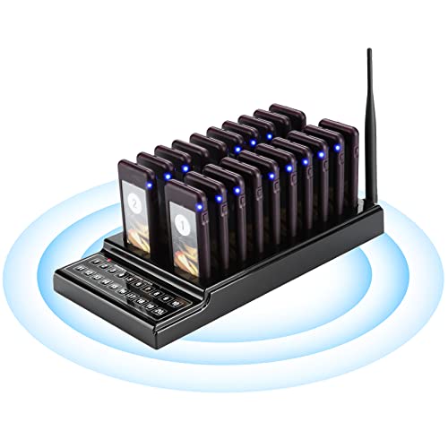 PUSOKEI Wireless Guest Paging System with 20 Pagers for Restaurant Church Shop