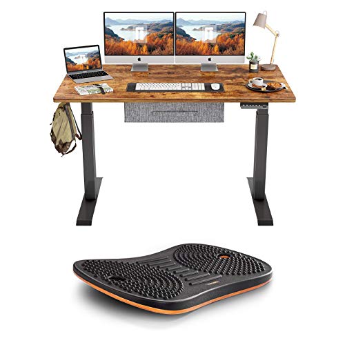 FEZIBO Electric Standing Desk with Drawer, 55 x 24 inches Splice Board | Anti Fatigue Mat Wooden Wobble Balance Board (Medium, Obsidian Black)