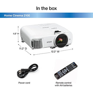 Epson Home Cinema 2100, Full HD, 1080p, 2,500 lumens Color Brightness (Color Light Output), 2,500 lumens White Brightness (White Light Output), 2X HDMI (1 MHL), 3LCD Projector (Renewed)