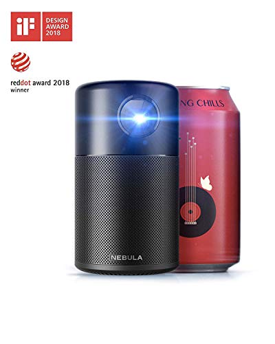 Anker Nebula Capsule, Smart Wi-Fi Mini Projector, Black, 100 ANSI Lumen Portable Projector, 360° Speaker, Movie Projector, 100 Inch Picture, 4-Hour Video Playtime, Neat Projector, Home Entertainment