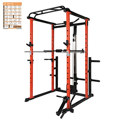 RitFit Power Cage with LAT Pull Down and 360° Landmine, 1000LB Capacity Power Rack Full Home Gym for Weightlifting, Come with J-Cups,Dip Bars and Other Attachments (Upgraded Version)