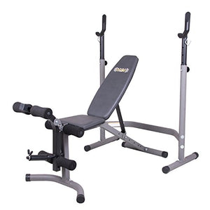Body Champ Olympic Weight Bench with Leg Extension Curl Lift Developer Attachment, 2-Piece Combo Bench and Squat Rack Stand BCB3780, Gray/Silver