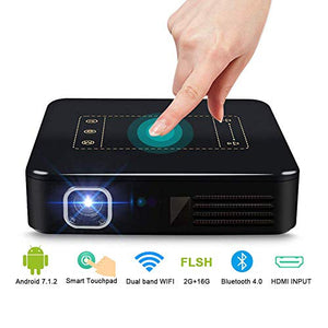 CACACOL T10 Mini Portable Pocket Projector Touch Panel Android Smart 4K UHD Support Slim Wireless LED DLP Phone Projector Built-in Battery (Black)
