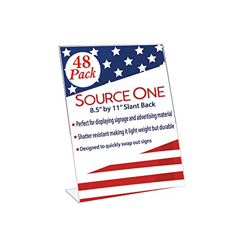 SOURCEONE.ORG Best Value 8.5 X 11 Inches Thick Acrylic Slant Back Sign Holder Ad Frame Picture Frame, Clear Acrylic Perfect for Trade Shows, Museums, Retail Stores (48 Pack)