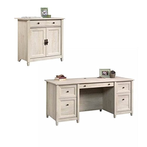 Home Square Rustic 2 Piece Executive Desk and Office Chest in Chalked Chestnut