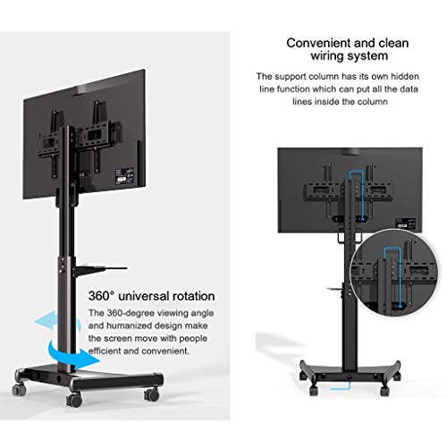 YokIma Mobile TV Stand for 32-65 Inch Screen with Wheels - Height Adjustable Universal TV Cart - Holds Up to 200X200mm/400X600mm