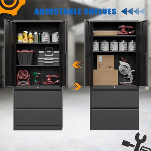 Fesbos 71" Metal Storage Cabinet with Lock - Black Heavy-Duty Garage Tool Cabinet