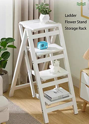 LUCEAE 4-Step Wooden Folding Step Stool - Portable & Sturdy