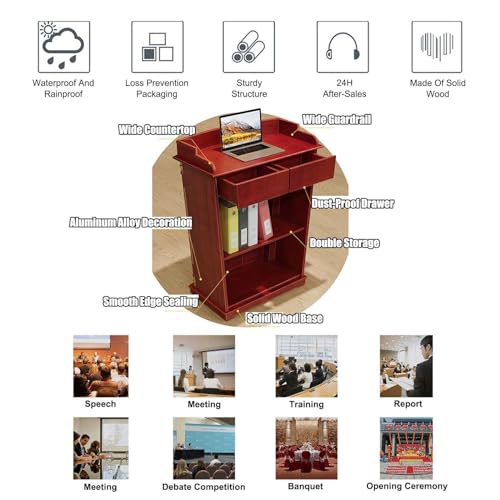 VducK Lectern Podium Stand with Wide Reading Surface and Storage Shelf