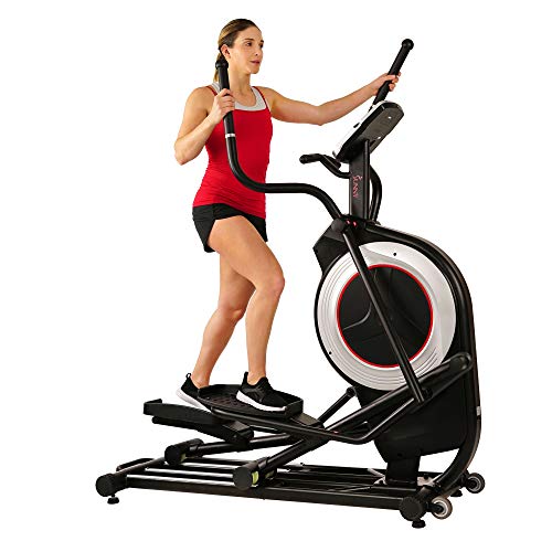 Sunny Health & Fitness Electric Eliptical Trainer Elliptical Machine w/Devicec Holder, Programmable Monitor and Heart Rate Monitoring, 300 LB Max Weight and 20"" Stride - SF-E3875, Black