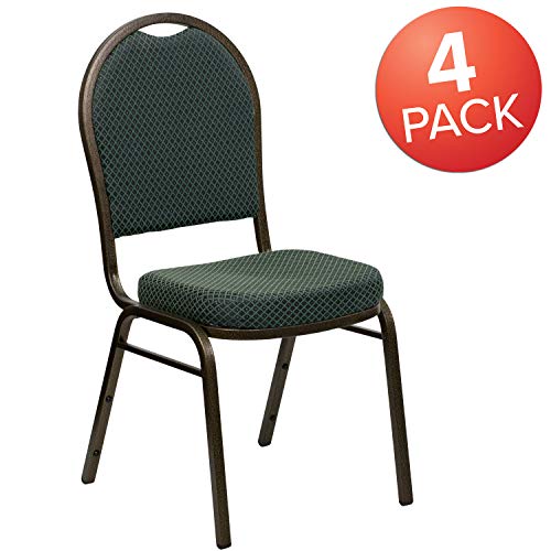 BizChair 4 Pack Green Patterned Fabric Stacking Banquet Chairs - Gold Vein Frame