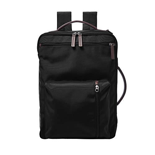 Fossil Men's Buckner Fabric Medium Convertible Travel Backpack and Briefcase Messenger Bag, Black