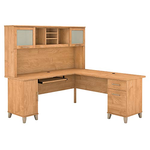 Bush Furniture Somerset 71W L Shaped Desk with Hutch in Mocha Cherry